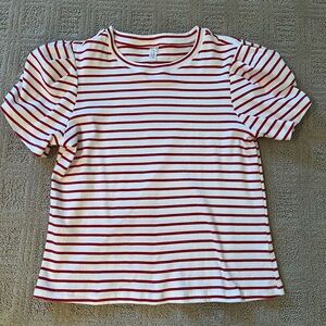 Hayden cute red and white striped top.